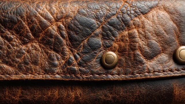 Close-up of textured leather bag with metal studs