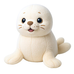 Adorable CreamColored Baby Seal Plush Toy with Expressive Eyes.