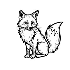 Obraz premium Cute illustrated fox sitting with a bushy tail in monochrome style
