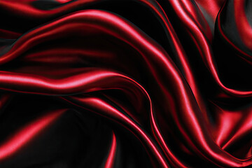 Obraz premium Satin red fabric on a black background. Abstract design 