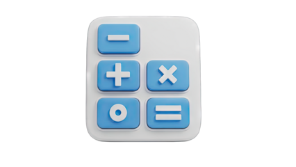 Clean 3D Rendered Calculator Icon With Blue Buttons and White Casing Isolated on a Transparent Background Minimalist Digital Graphic Design