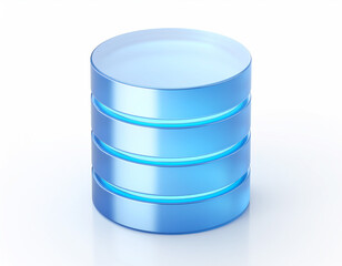 3D Database Icon with glowing blue cylindrical stack divided into segments&mdash;modern symbol of digital storage and cloud computing.