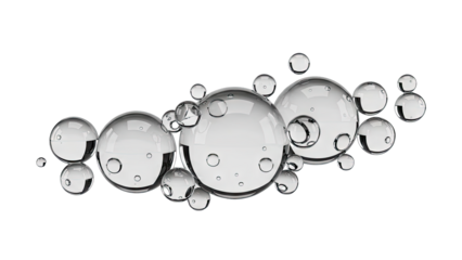 Clear Liquid Bubbles Cluster Formation on Transparent Background with Soft Lighting Reflecting on Surfaces