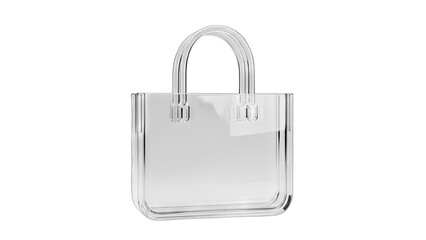 Clear Transparent Shopping Bag With Handles And A Top Opening On A Black Background With Studio Lighting And Reflections