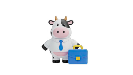 Cartoon Cow Character Dressed as a Businessman Holding a Blue Briefcase