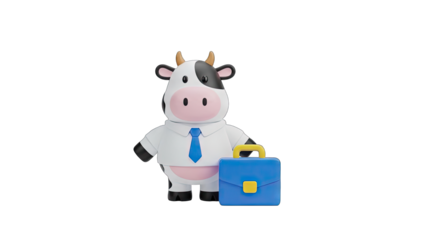 Cartoon Cow Character Dressed as a Businessman Holding a Blue Briefcase