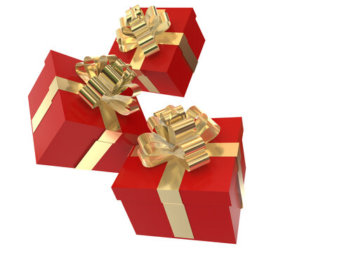 gift gifts boxes box isolated red golden for backgroun - 3d rendering