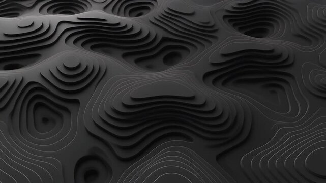 Dark topographic map illustration with contour lines and elevations