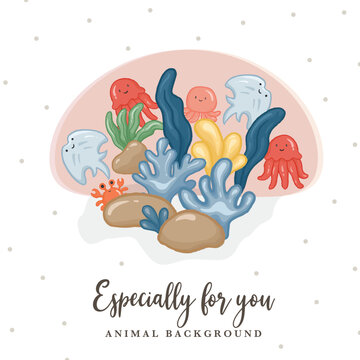 cute animal illustration for template background