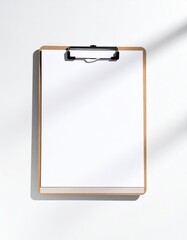 Clipboard with white paper, casting shadow
