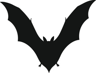 Stylized bat silhouette with spread wings, spooky animal icon, Halloween vector design, cad drawing flat vector illustration