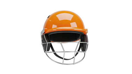 Bright Orange Cricket Helmet With Black Face Guard Isolated On Transparent Background Ready For Use In Sports Design And Advertising