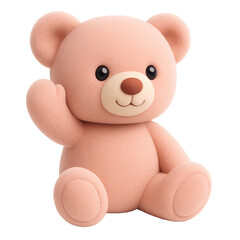 Cute pink teddy bear waving hello isolated on white background.