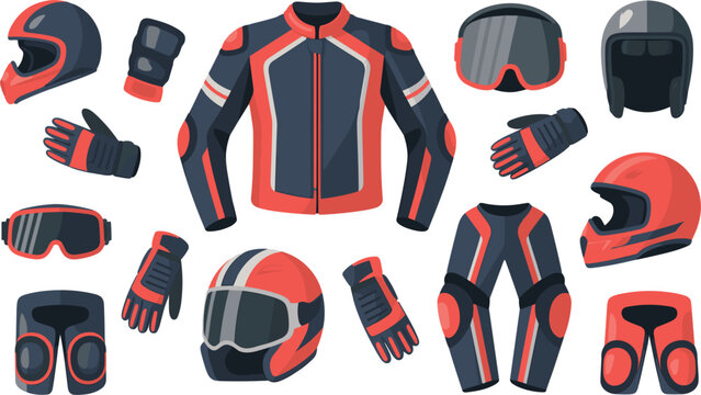 Motorcycle racing gear set with helmets jackets pants and gloves Keywords: motorcycle, racing
