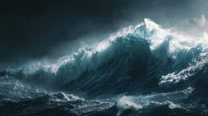 Raging Ocean Waves: Witness the raw power of nature as colossal ocean waves crash and churn, forming a dynamic and turbulent display of aquatic force.