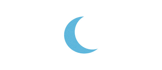 Light blue crescent paper cutout, moon icon, waxing moon symbol, crescent moon icon symbol set on transparent background.