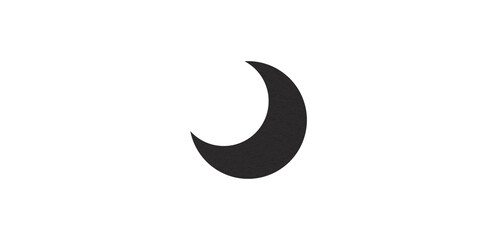 Black crescent moon paper cutout, moon icon, waxing moon symbol, crescent moon icon symbol set on transparent background.