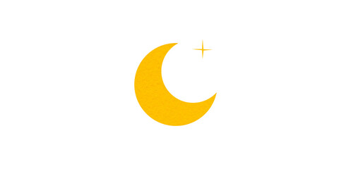 Yellow crescent paper cutout, moon icon, waxing moon symbol, crescent moon icon symbol set on transparent background.