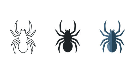 Set of black widow spider icon in different style