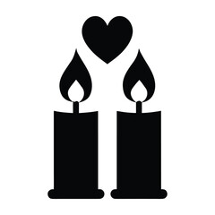 Romantic Candle Silhouette with Heart Flames 