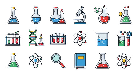 Collection of Science and Chemistry Icons and Symbols.