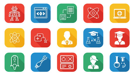 Collection of Science and Technology Icons for Digital Applications.