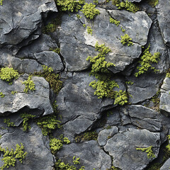 Rough granite with lush moss clusters spreading around scratches seamless texture