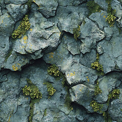 Rough granite with lush moss clusters spreading around scratches seamless texture