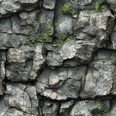 Rough gritty rock with faint mossy streaks along natural indentations seamless texture