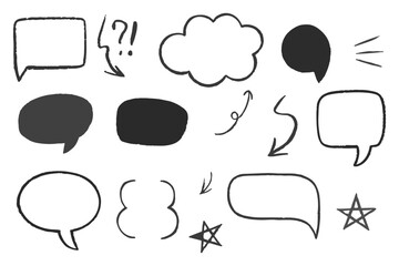 Hand Drawn Speech Bubble Doodle Set Cartoon Chat Icons Vector Illustration.