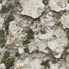 Rough limestone with pale moss giving it an aged and weathered look seamless texture