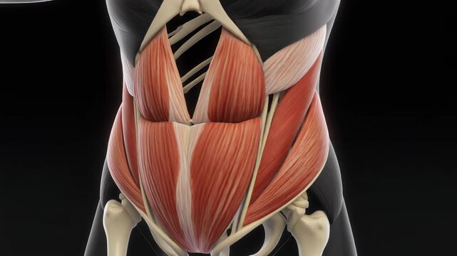 Detailed 3D Anatomy of Human Abdominal Muscles Rotating View
