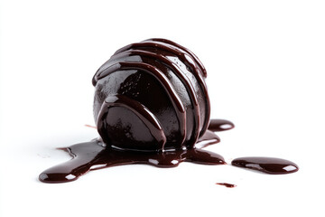 Fototapeta premium Ball of black melted chocolate. Melted chocolate syrup on white background. Liquid chocolate on a white background 