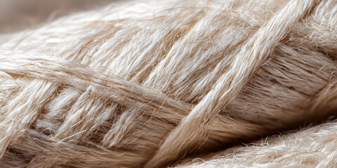 Fototapeta premium macro view of natural linen fibers woven into an organic texture with ivory tones, showcasing a clean eco-friendly textile surface ideal for sustainable design concepts