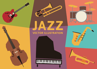 Colorful retro jazz band instruments vector illustration