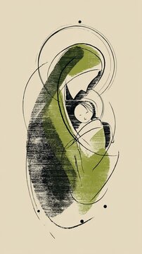 Abstract sacred mother and child minimalist illustration