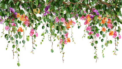 A vibrant flower arrangement hanging from the ceiling in a restaurant, with a mix of colorful flowers and greenery, creating a lively and inviting atmosphere.