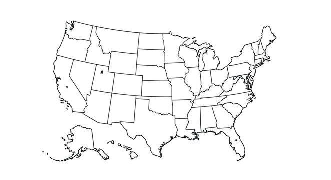 A blank political outline map of the United States of America, clearly showing all the individual state borders including Alaska.