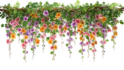A vibrant flower arrangement hanging from the ceiling in a restaurant, with a mix of colorful flowers and greenery, creating a lively and inviting atmosphere.