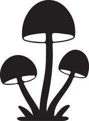 Mushroom illustration silhouette isolated on white. Cartoon mushroom illustrations, black and white fungi drawing. Simple mushroom sketch, cute mushroom vector, hand drawn mushroom art.