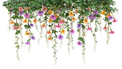 A vibrant flower arrangement hanging from the ceiling in a restaurant, with a mix of colorful flowers and greenery, creating a lively and inviting atmosphere.