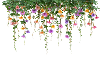 A vibrant flower arrangement hanging from the ceiling in a restaurant, with a mix of colorful flowers and greenery, creating a lively and inviting atmosphere.