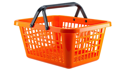 Bright orange plastic shopping basket w/ black handle