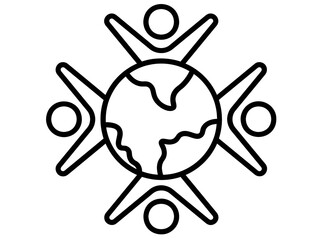 Global Community Line Icon People Around Earth, Worldwide Connection Symbol