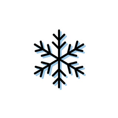 Stylized snowflake icon with shadow on white background isolated on white background, Vector