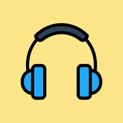 Blue headphones icon on a yellow background, simple graphic illustration isolated on white background, Vector
