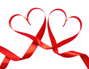 Two red ribbons intertwined, forming heart shapes