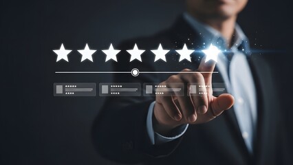 Businessman interacting with a digital rating system interface