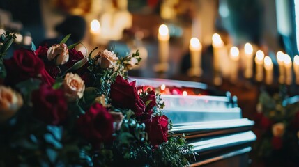 Candles and flowers in a church setting.