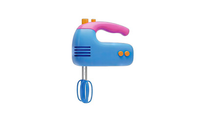Blue Handheld Electric Mixer with Pink Handle and Orange Accents on Transparent Background for Culinary Use